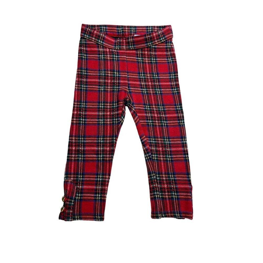 Janie and Jack Red Plaid Legging Pants Infant Girls Size 12-18 months Button Ank